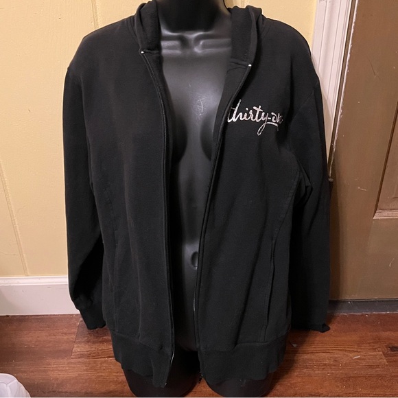 Thirty-One Black Zip Up Hoodie Silver Beaded Logo Size L - Picture 3 of 8